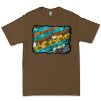 Cacao western aztec sunflowers turquoise cowhide background Premium Tee - BarkalooDesign