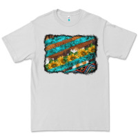 Dove Grey western aztec sunflowers turquoise cowhide background Premium Tee - BarkalooDesign