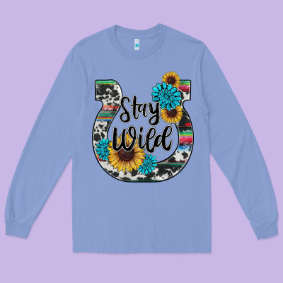 Western Stay Wild Horsesho Long Sleeve Tee Designed By Ranaportraitstore