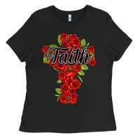 Black faith floral cross Ladies Tee - NancyCooperArtShop