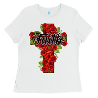 White faith floral cross Ladies Tee - NancyCooperArtShop