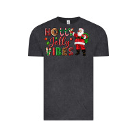 Vintage Black Holly Jolly vibes Christmas with Santa Vintage Tee - NancyCooperArtShop