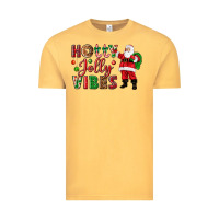 Vintage Mustard Holly Jolly vibes Christmas with Santa Vintage Tee - NancyCooperArtShop