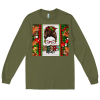 Army Green Christmas merry mama messy bun Long Sleeve Tee - Jasminsmagicworld