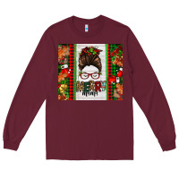 Burgundy Christmas merry mama messy bun Long Sleeve Tee - Jasminsmagicworld
