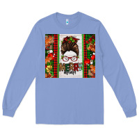 Colony Blue Christmas merry mama messy bun Long Sleeve Tee - Jasminsmagicworld