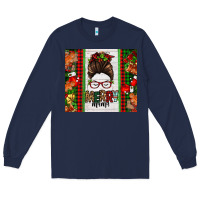 Navy Christmas merry mama messy bun Long Sleeve Tee - Jasminsmagicworld