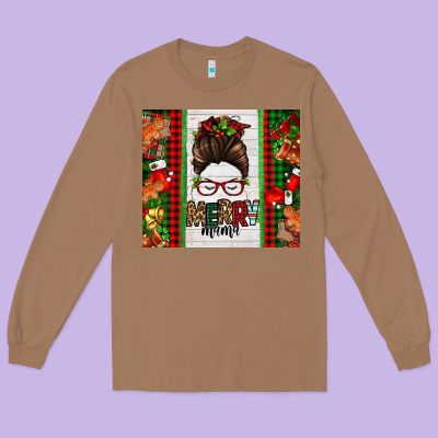 Christmas Merry Mama Messy Bun Long Sleeve Tee Designed By Jasminsmagicworld