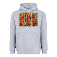 Heather Grey Our Lady Of Guadalupe Glitter Leopard Flowers Heavyweight Hoodie - FaDigitalArtStudio