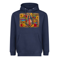 Navy Our Lady Of Guadalupe Glitter Leopard Flowers Heavyweight Hoodie - FaDigitalArtStudio