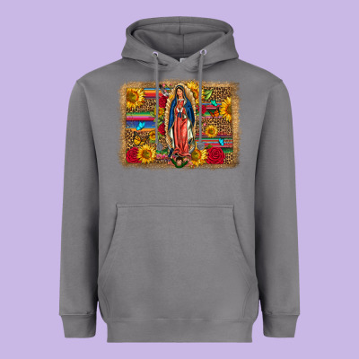 Our Lady Of Guadalupe Glitter Leopard Flowers Heavyweight Hoodie Designed By Fadigitalartstudio