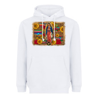 White Our Lady Of Guadalupe Glitter Leopard Flowers Heavyweight Hoodie - FaDigitalArtStudio