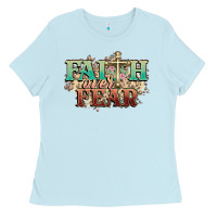 Baby Blue faith over fear cross Ladies Tee - NancyCooperArtShop