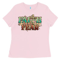 Bubblegum Pink faith over fear cross Ladies Tee - NancyCooperArtShop