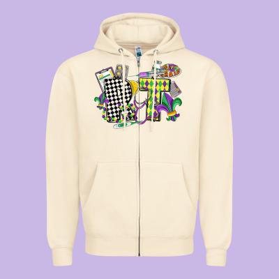 Respiratory Therapist Mardi Gras Zipper Hoodie Designed By Cowgirlartshop
