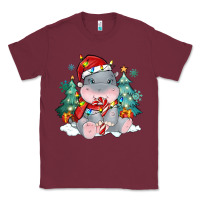 Burgundy cute christmas hippopotamus Classic Tee - MaliasSmallBusiness