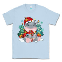 Dusty Blue cute christmas hippopotamus Classic Tee - MaliasSmallBusiness