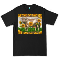 Black Western Charolais Bull With Sunflowers Premium Tee - LillyAllenDesigns