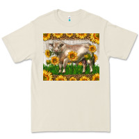 Bone Western Charolais Bull With Sunflowers Premium Tee - LillyAllenDesigns