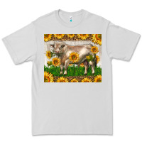 Dove Grey Western Charolais Bull With Sunflowers Premium Tee - LillyAllenDesigns