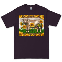 Plum Western Charolais Bull With Sunflowers Premium Tee - LillyAllenDesigns
