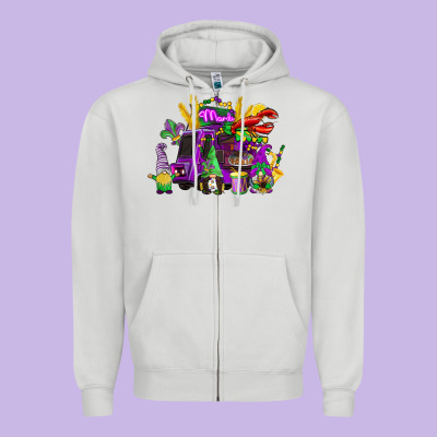 Mardi Gras Gnome Truck Zipper Hoodie Designed By Cowgirlartshop