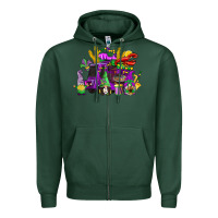 Sports Green mardi gras gnome truck Zipper Hoodie - CowGirlArtShop