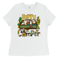White happy camper caravan and gnome Ladies Tee - BarkalooDesign