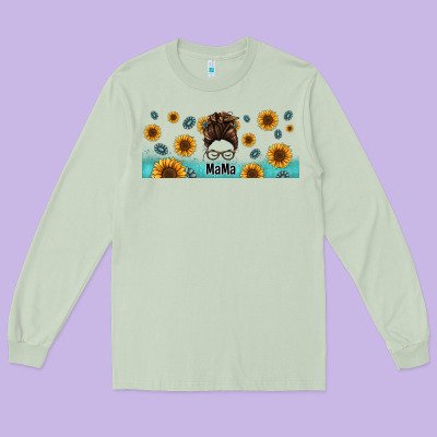 Western Mama Messy Bun Long Sleeve Tee Designed By Jasminsmagicworld