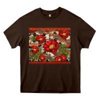 Chocolate Brown red flower and cactus with cowhide and aztec Heavy Core Tee - Artiststas