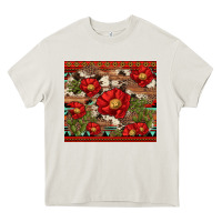 Cream red flower and cactus with cowhide and aztec Heavy Core Tee - Artiststas