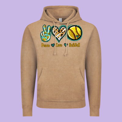 Peace Love Softball Vintage Hoodie Designed By Jasminsmagicworld