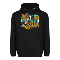 Black western leopard cowhide turquoise background horse Heavyweight Hoodie - OliviaCreatesArt