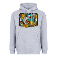 Heather Grey western leopard cowhide turquoise background horse Heavyweight Hoodie - OliviaCreatesArt