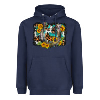 Navy western leopard cowhide turquoise background horse Heavyweight Hoodie - OliviaCreatesArt