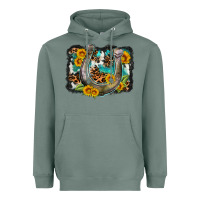 Sage western leopard cowhide turquoise background horse Heavyweight Hoodie - OliviaCreatesArt