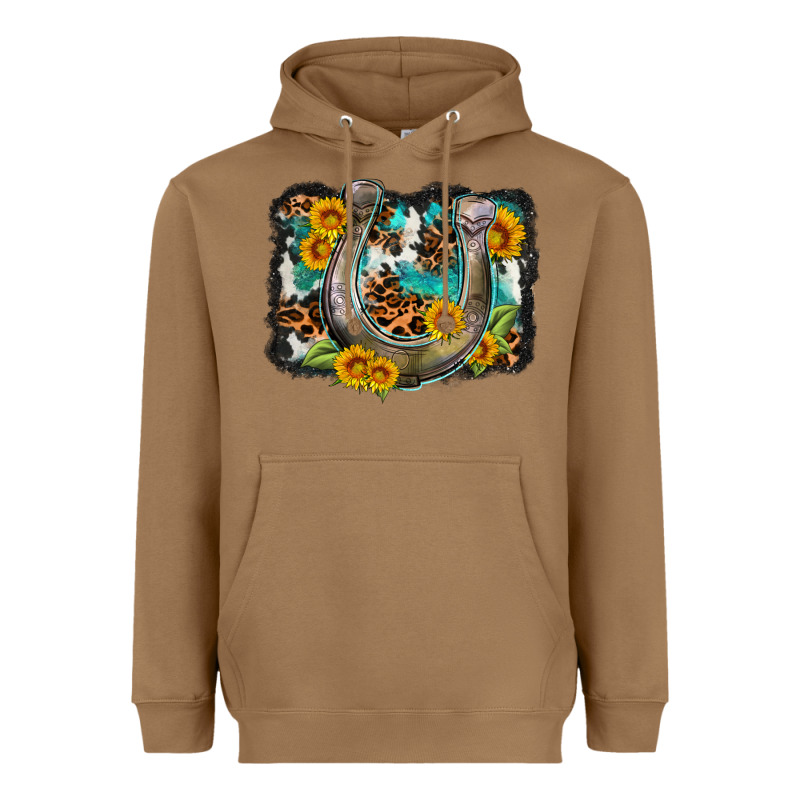 Western Leopard Cowhide Turquoise Background Horse Heavyweight Hoodie by OliviaCreatesArt | Teevron