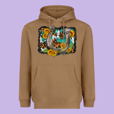 Western Leopard Cowhide Turquoise Background Horse Heavyweight Hoodie Designed By Oliviacreatesart
