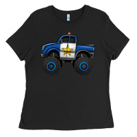 Black police car monster truck Ladies Tee - Jasminsmagicworld