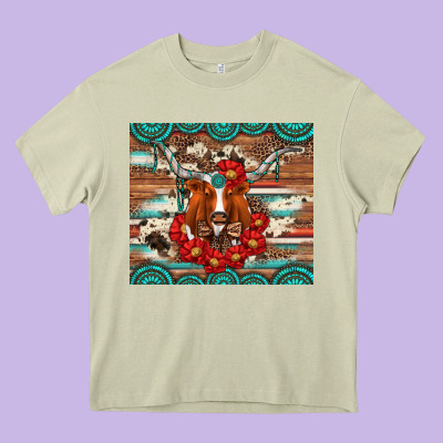 Longhorn With Gemstone Heavy Core Tee Designed By Artiststas