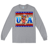 Heather Grey usa hot dog Long Sleeve Tee - BarkalooDesign