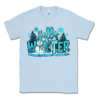 Dusty Blue hello winter snowman Classic Tee - MaliasSmallBusiness