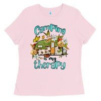Bubblegum Pink camping is my therapy Ladies Tee - BarkalooDesign