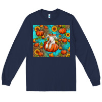 Navy fall pumpkin lamb Long Sleeve Tee - Jasminsmagicworld