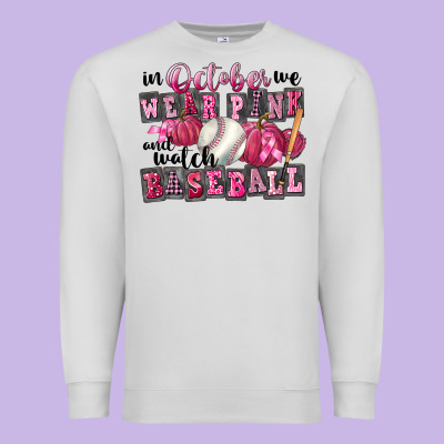 In October We Wear Pink And Watch Baseball Premium Sweatshirt Designed By Fadigitalartstudio