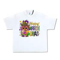 White Happy Mardi Gras With Gnome Urban Heavy Tee - BundleAndBundleShop