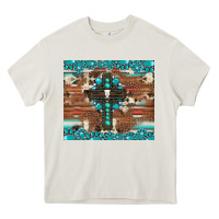 Cream gemstone and cross with cowhide Heavy Core Tee - Artiststas