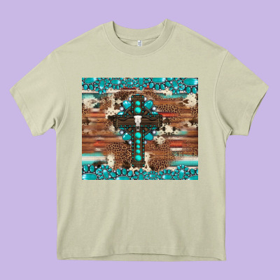 Gemstone And Cross With Cowhide Heavy Core Tee Designed By Artiststas