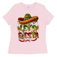 Bubblegum Pink let's fiesta mexican hat Ladies Tee - BarkalooDesign