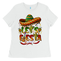 White let's fiesta mexican hat Ladies Tee - BarkalooDesign